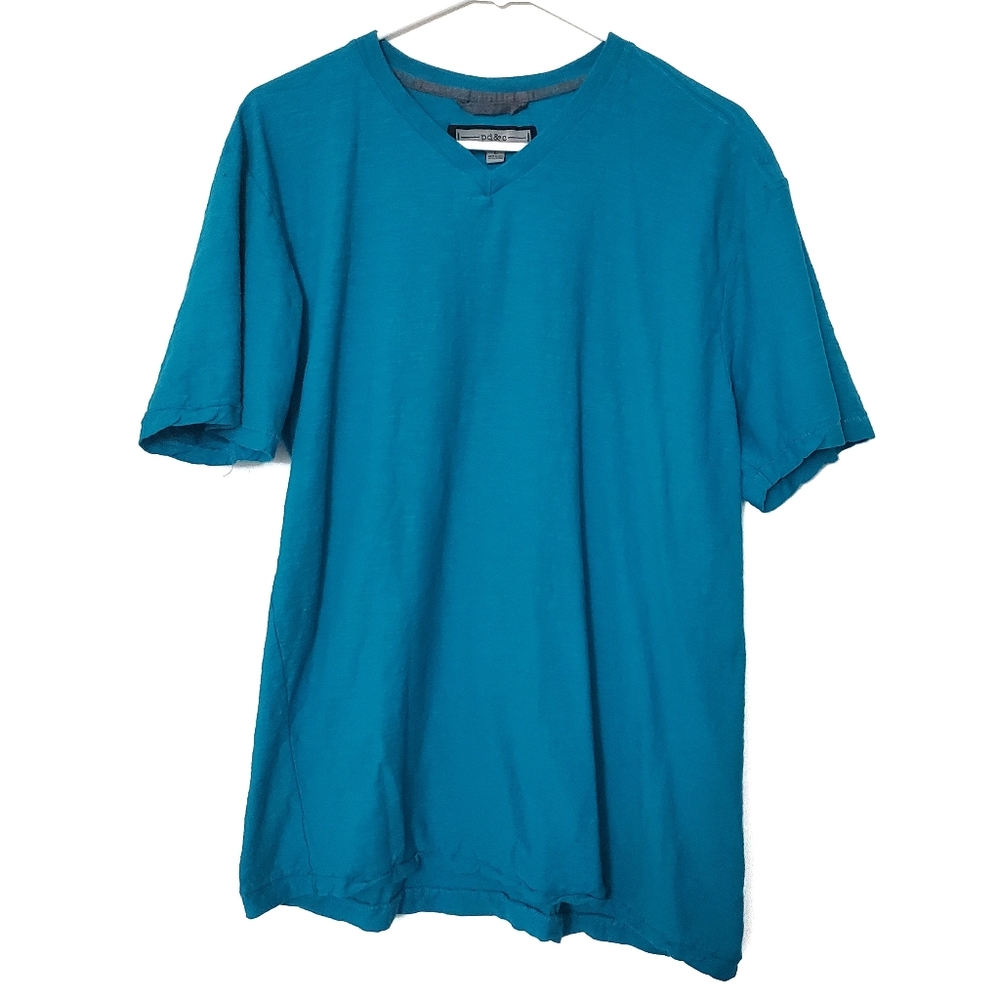 PD&C V-Neck Short Sleeve T-shirt Teal L Cotton
